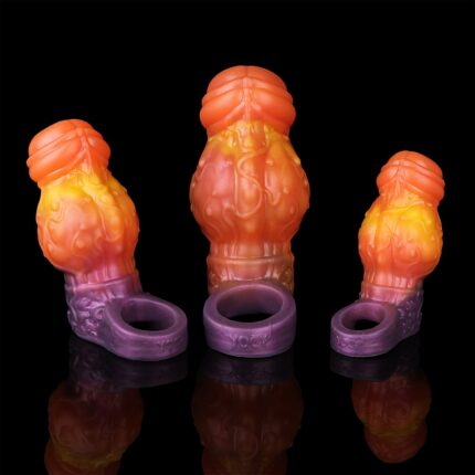 Fantasy Flame Silicone Penis Sleeve with Textured Bulb & Suction Base