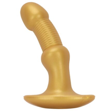 Gold Ribbed G-Spot Massager with Flared Anchor Base, Flexible Curved Toy