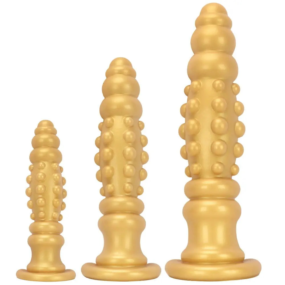 gold-silicone-beaded-studded-dildo-with-suction-cup-base-multi-size-sml-1457173 Gold Silicone Beaded & Studded Dildo with Suction Cup Base - Multi-Size (S/M/L) - 图片 1