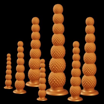 Gold Spiked Bead Anal Plug Extra Thick Textured Butt Plug Dildo