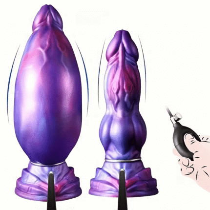 Purple Inflatable Anal Plug with Textured Silicone Design