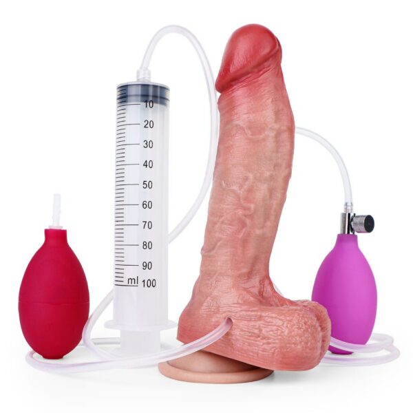 Realistic Inflatable Suction-Cup Dildo with Hand Pump & Enema Bulb