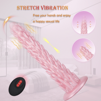 Stretch Vibration Textured Silicone Dildo with Remote Control & Suction Base
